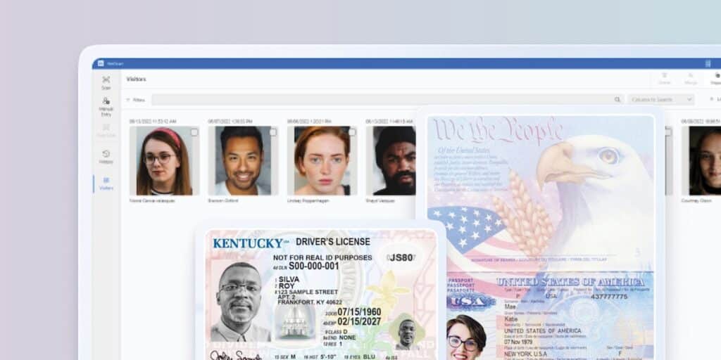 Screenshot showing ID fraud prevention software with a passport and drivers license